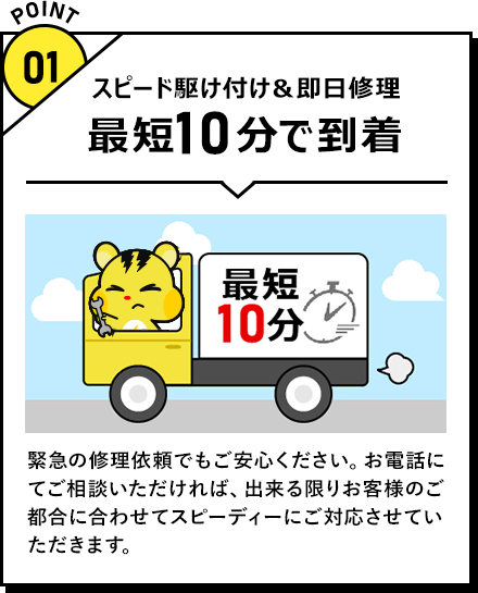 最短10分で到着 スピード駆け付け＆即日修理