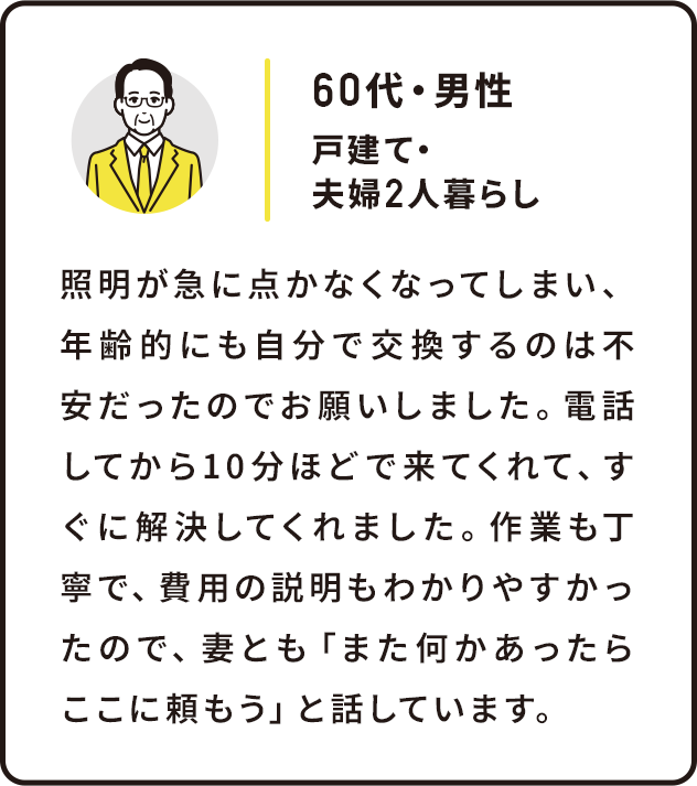 60代男性・戸建て夫婦2人暮らし・照明の修理