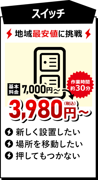 スイッチ 3980円（税込）~ 作業時間約20分